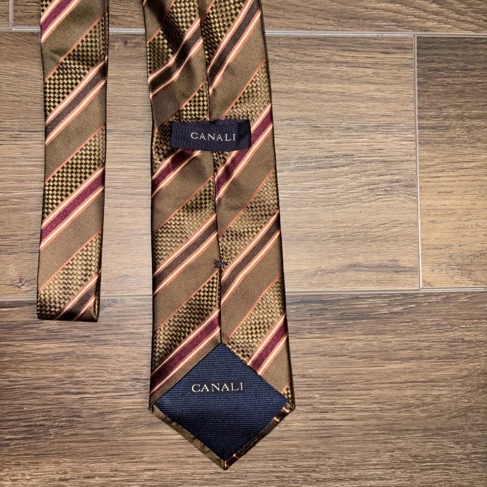 Canali Italy Tie Striped Chocolate Brown‎ Necktie Silk Office Italy 3.75x59